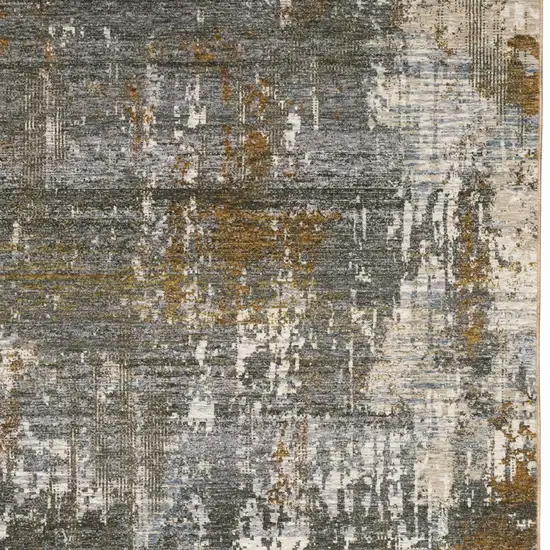 Gray And Gold Abstract Area Rug With Fringe Photo 5