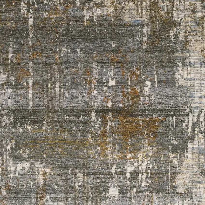 Gray And Gold Abstract Area Rug With Fringe Photo 5