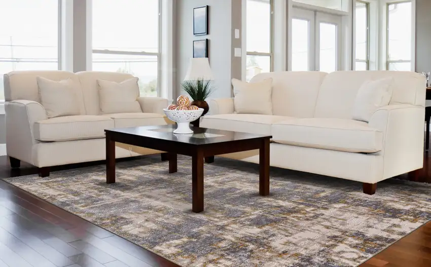 Gray And Gold Abstract Area Rug Photo 3