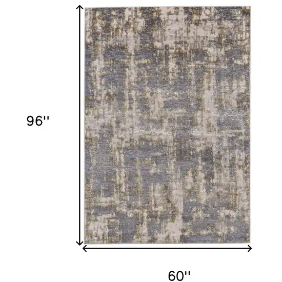 Gray And Gold Abstract Stain Resistant Area Rug Photo 5