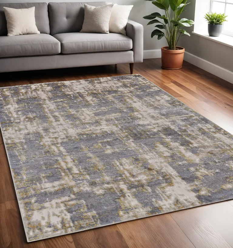 Gray And Gold Abstract Stain Resistant Area Rug Photo 5