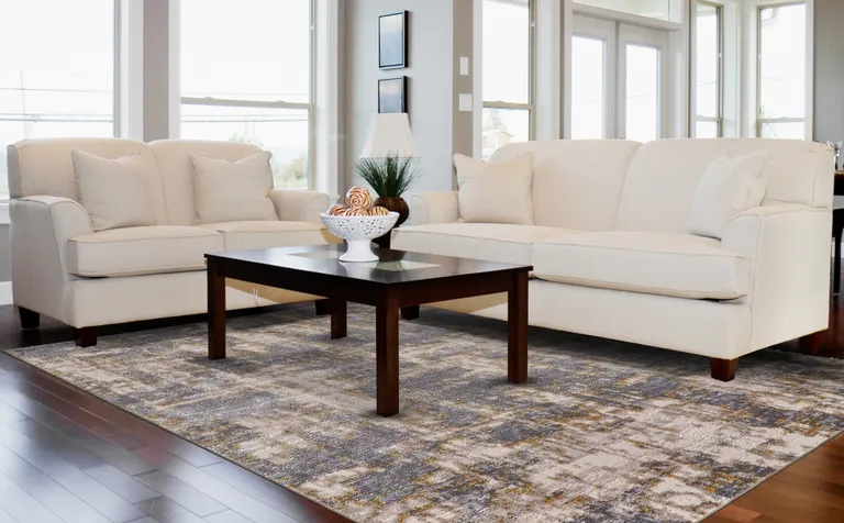 Gray And Gold Abstract Stain Resistant Area Rug Photo 5