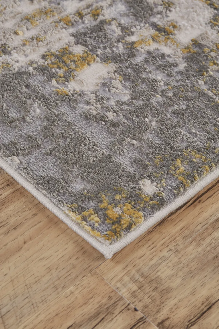 Gray And Gold Abstract Stain Resistant Area Rug Photo 4