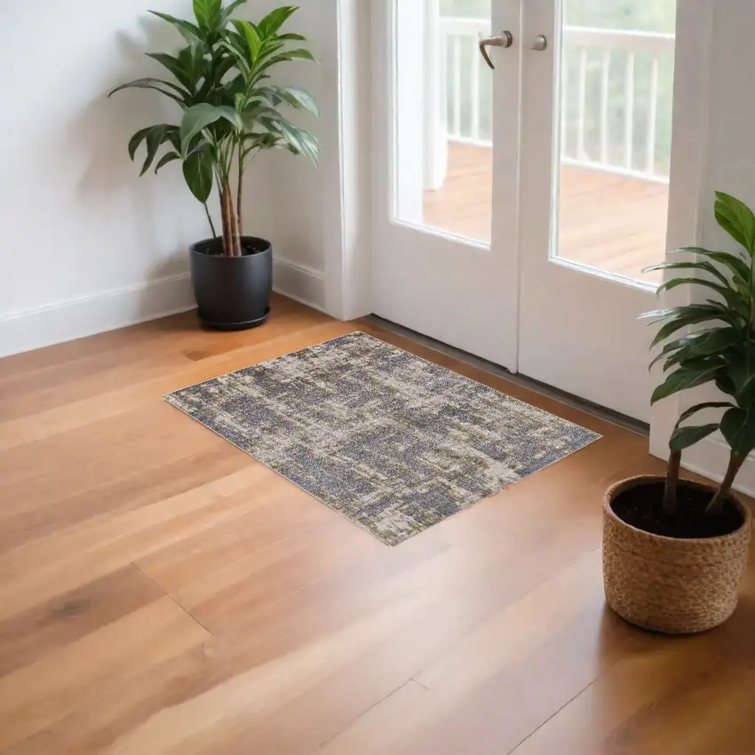Gray And Gold Abstract Stain Resistant Area Rug Photo 1