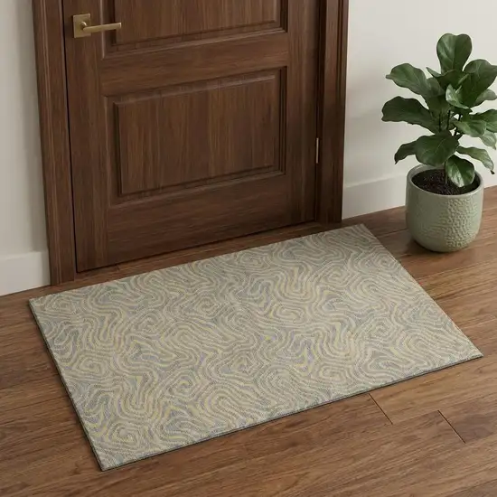 Gray And Gold Abstract Washable Area Rug With UV Protection Photo 1