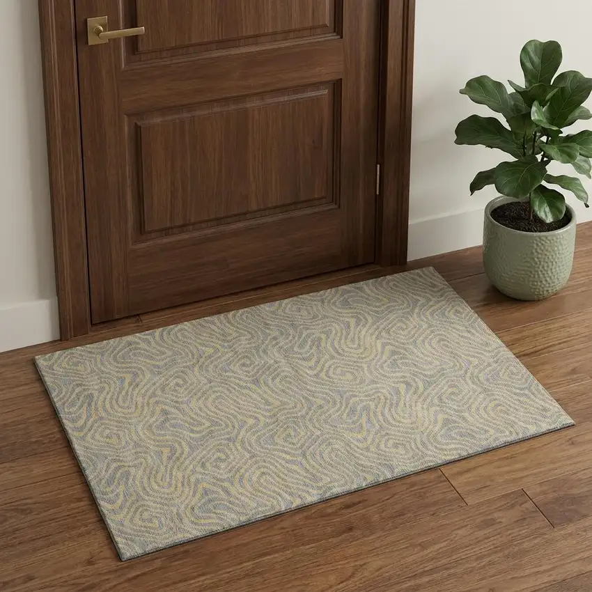 Gray And Gold Abstract Washable Area Rug With UV Protection Photo 1