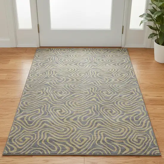 Gray And Gold Abstract Washable Area Rug With UV Protection Photo 2