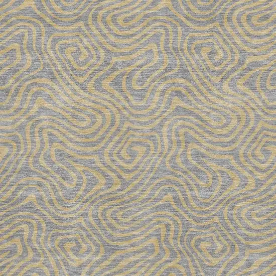 Gray And Gold Abstract Washable Area Rug With UV Protection Photo 2