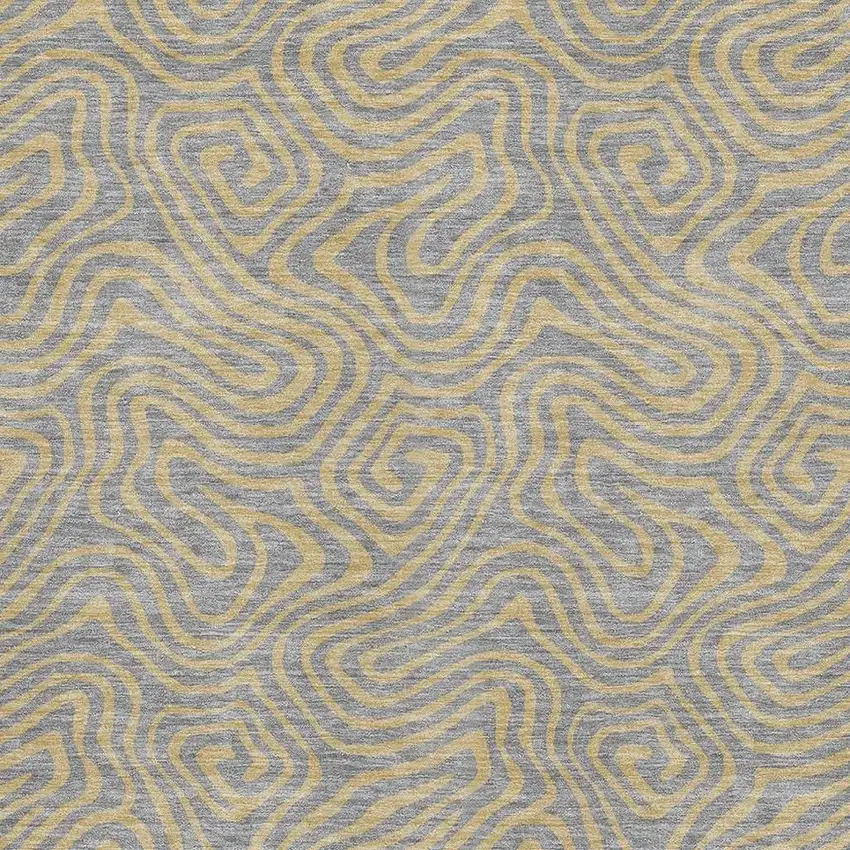 Gray And Gold Abstract Washable Area Rug With UV Protection Photo 2
