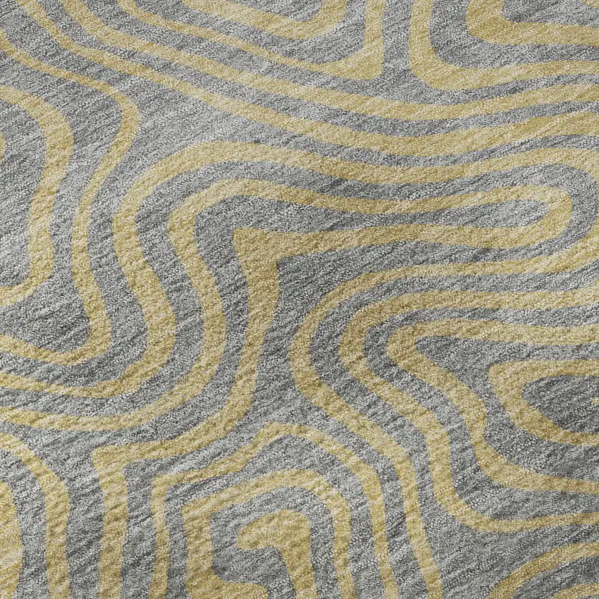 Gray And Gold Abstract Washable Area Rug With UV Protection Photo 9