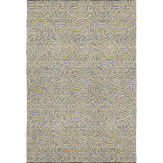Gray And Gold Abstract Washable Area Rug With UV Protection Photo 1