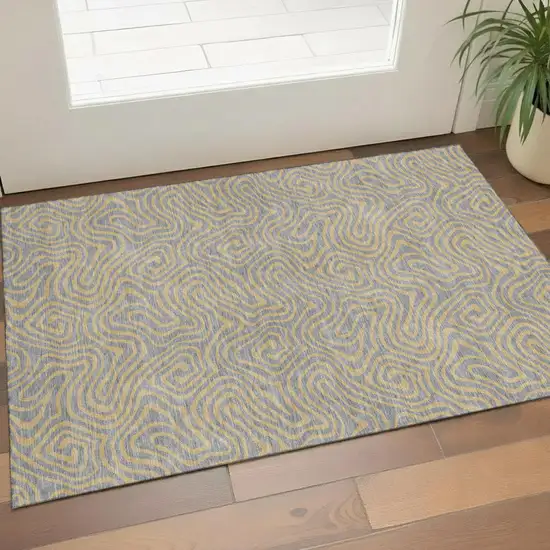 Gray And Gold Abstract Washable Area Rug With UV Protection Photo 1