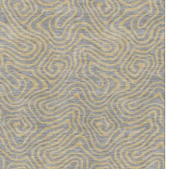 Gray And Gold Abstract Washable Area Rug With UV Protection Photo 2