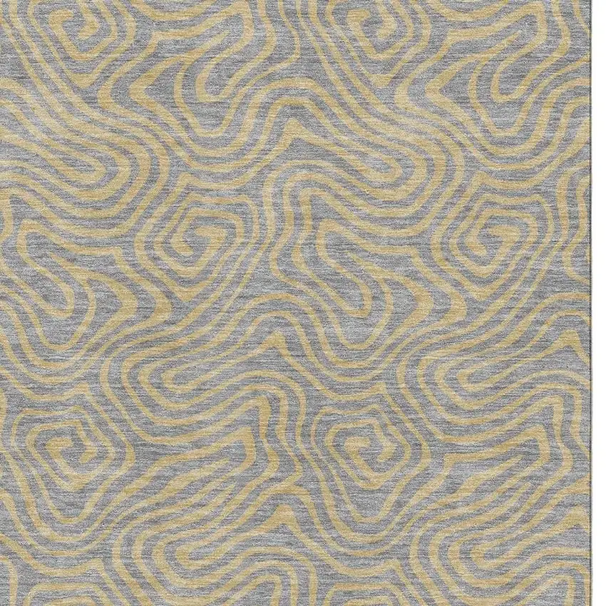 Gray And Gold Abstract Washable Area Rug With UV Protection Photo 2