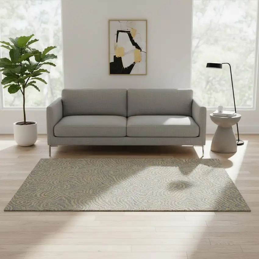 Gray And Gold Abstract Washable Area Rug With UV Protection Photo 2