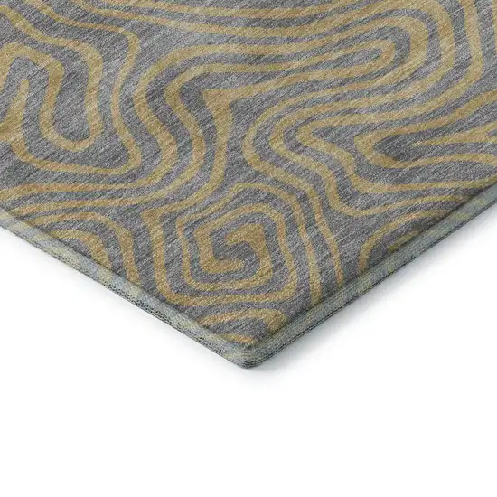 Gray And Gold Abstract Washable Area Rug With UV Protection Photo 7