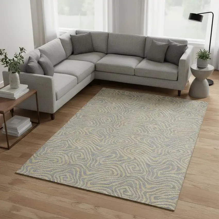 Gray And Gold Abstract Washable Area Rug With UV Protection Photo 2