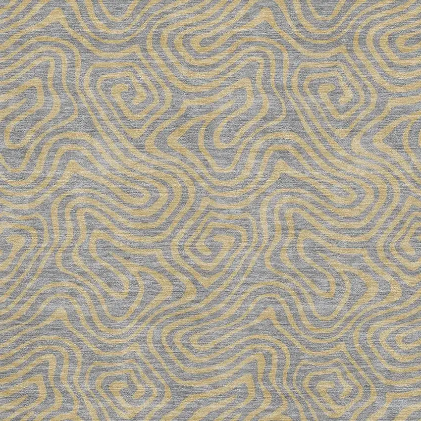 Gray And Gold Abstract Washable Area Rug With UV Protection Photo 2