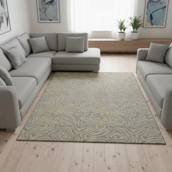 Gray And Gold Abstract Washable Area Rug With UV Protection Photo 2