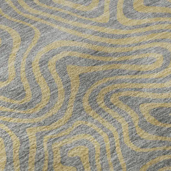 Gray And Gold Abstract Washable Area Rug With UV Protection Photo 8