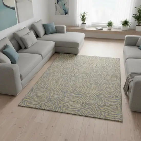 Gray And Gold Abstract Washable Area Rug With UV Protection Photo 2