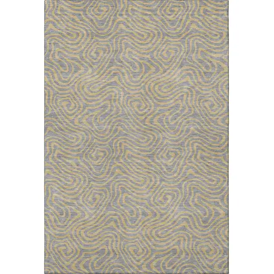 Gray And Gold Abstract Washable Area Rug With UV Protection Photo 3