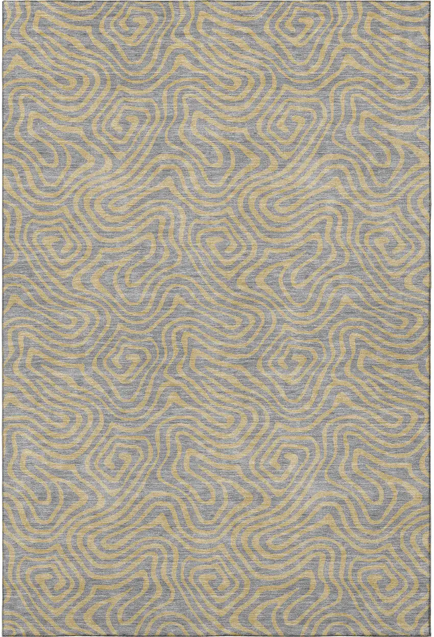 Gray And Gold Abstract Washable Area Rug With UV Protection Photo 3