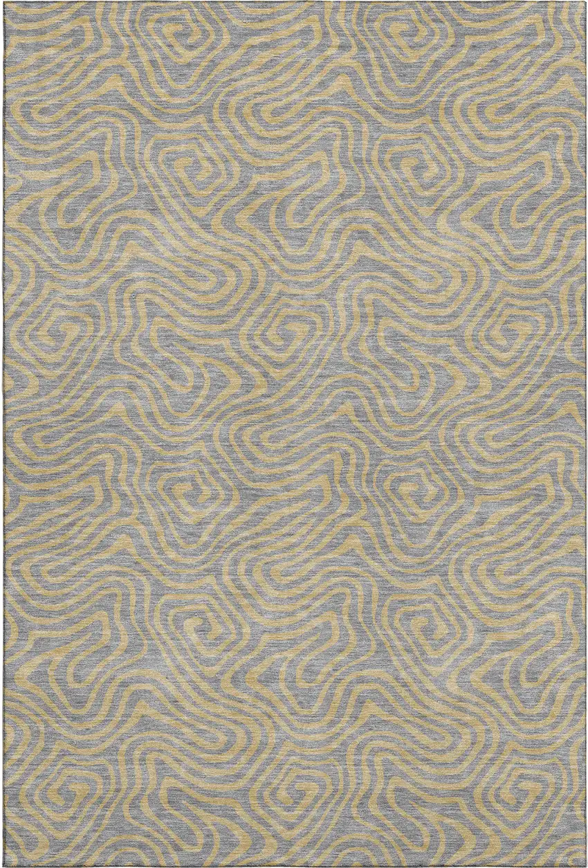Gray And Gold Abstract Washable Area Rug With UV Protection Photo 1