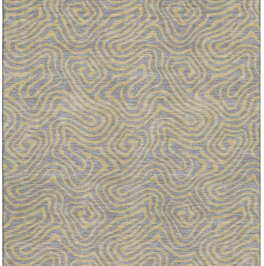 Gray And Gold Abstract Washable Area Rug With UV Protection Photo 2