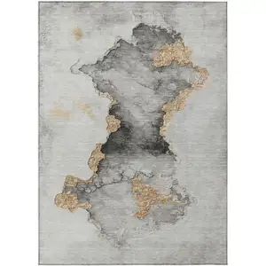 Photo of Gray And Gold Abstract Washable Indoor Outdoor Area Rug
