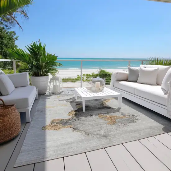 Gray And Gold Abstract Washable Indoor Outdoor Area Rug Photo 9