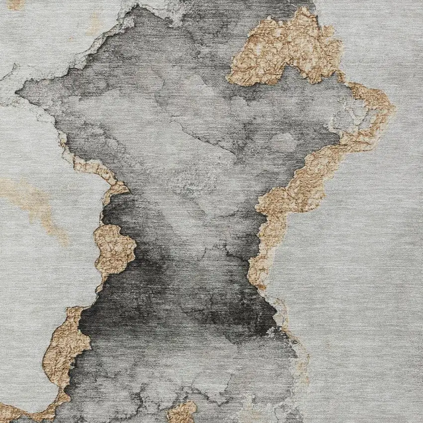 Gray And Gold Abstract Washable Indoor Outdoor Area Rug Photo 4