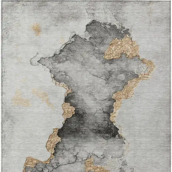 Gray And Gold Abstract Washable Indoor Outdoor Area Rug Photo 4