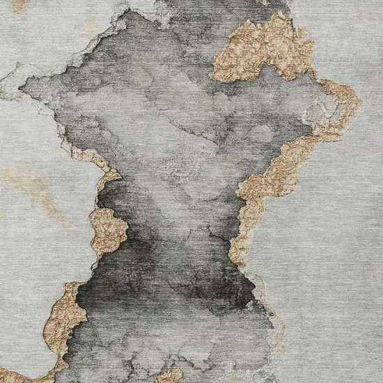 Gray And Gold Abstract Washable Indoor Outdoor Area Rug Photo 4