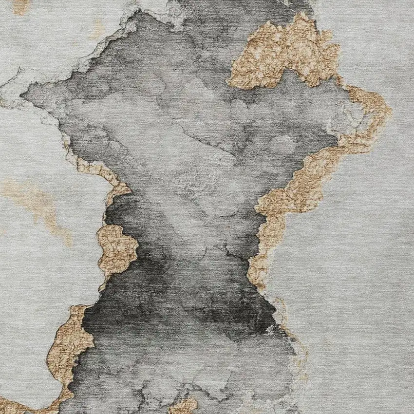 Gray And Gold Abstract Washable Indoor Outdoor Area Rug Photo 4