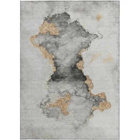 Gray And Gold Abstract Washable Indoor Outdoor Area Rug Photo 3