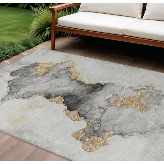 Gray And Gold Abstract Washable Indoor Outdoor Area Rug Photo 2