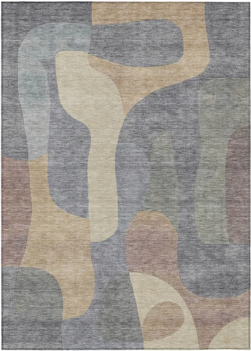 Gray And Gold Abstract Washable Indoor Outdoor Area Rug Photo 1