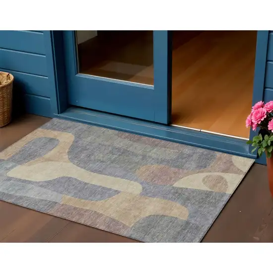 Gray And Gold Abstract Washable Indoor Outdoor Area Rug Photo 2