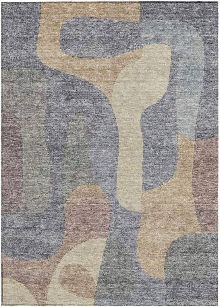 Gray And Gold Abstract Washable Indoor Outdoor Area Rug Photo 3