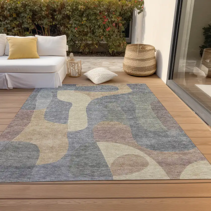 Gray And Gold Abstract Washable Indoor Outdoor Area Rug Photo 8