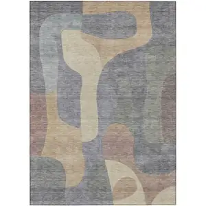Photo of Gray And Gold Abstract Washable Indoor Outdoor Area Rug