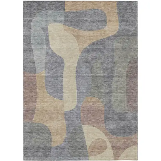 Gray And Gold Abstract Washable Indoor Outdoor Area Rug Photo 1