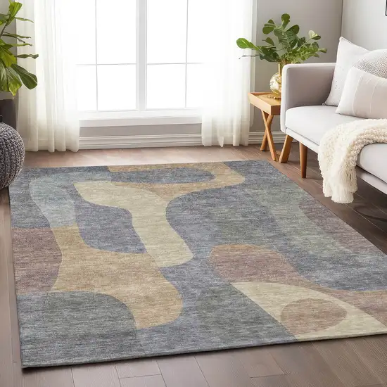 Gray And Gold Abstract Washable Indoor Outdoor Area Rug Photo 7