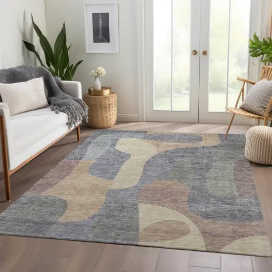 Gray And Gold Abstract Washable Indoor Outdoor Area Rug Photo 8