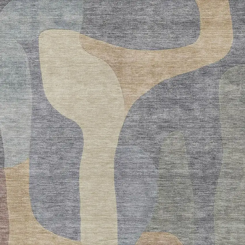 Gray And Gold Abstract Washable Indoor Outdoor Area Rug Photo 4