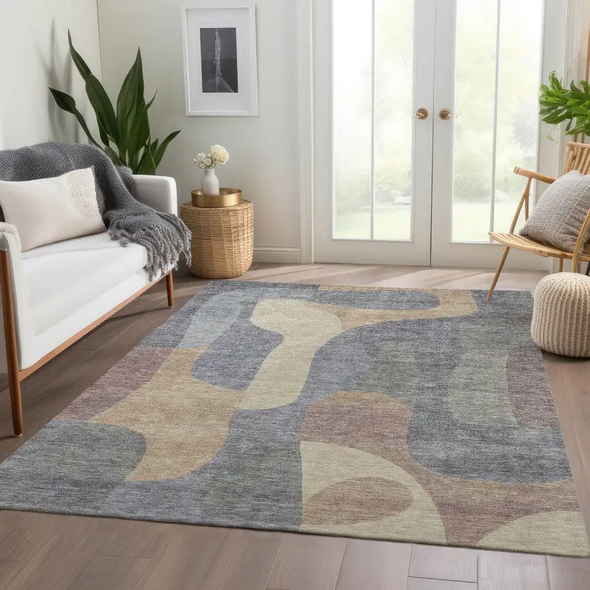 Gray And Gold Abstract Washable Indoor Outdoor Area Rug Photo 8
