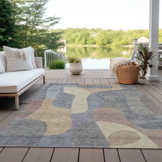 Gray And Gold Abstract Washable Indoor Outdoor Area Rug Photo 6