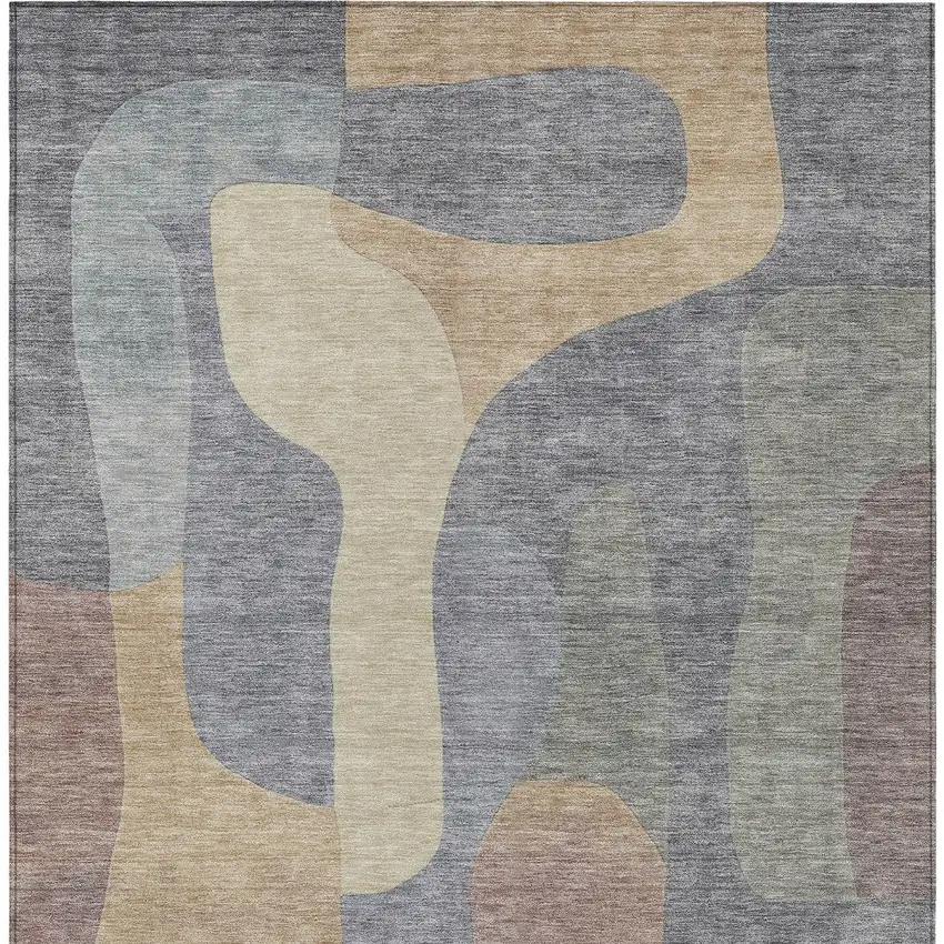 Gray And Gold Abstract Washable Indoor Outdoor Area Rug Photo 8