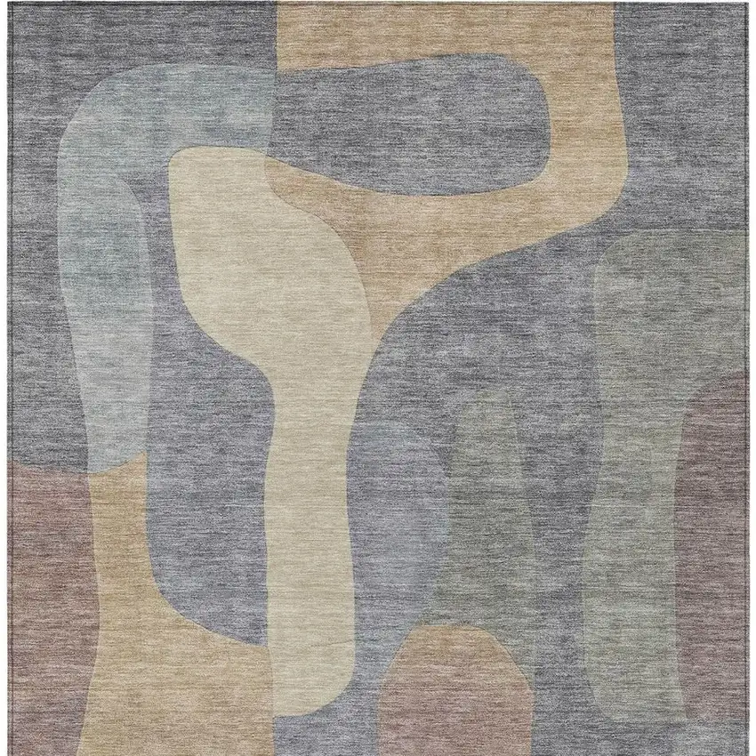 Gray And Gold Abstract Washable Indoor Outdoor Area Rug Photo 4